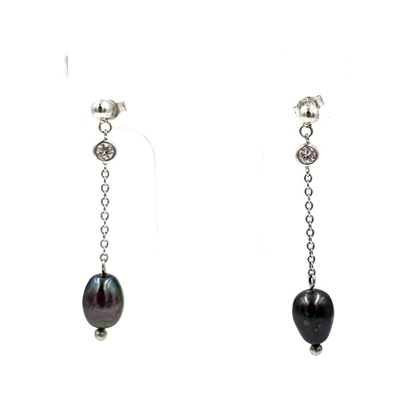 Charles Winston Sterling Silver CZ Drop Dangle Pearl Earrings NWOT - Picture 5 of 16